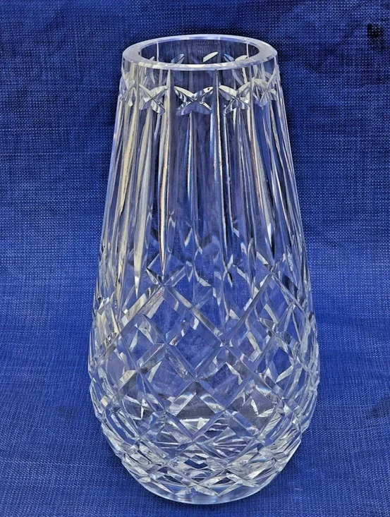 Vintage Waterford Cut Crystal Footed Vase Geometric Diamond Pattern 9