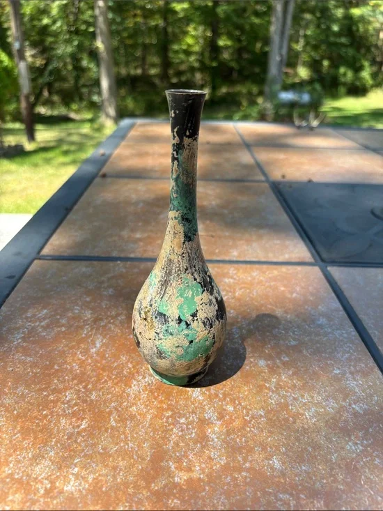 Japanese Bronze Bud Vase With Finish Known As Murashido Verdigris Patina...Japan