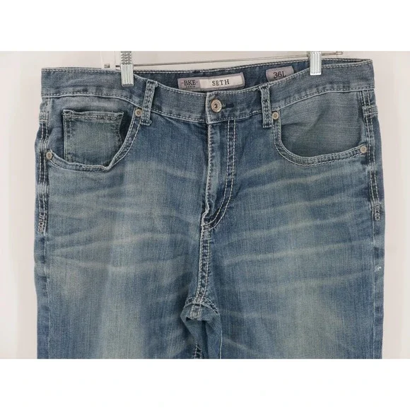 BKE Seth Straight Leg Jeans Blue Medium Wash Distressed Denim Men's 36x31