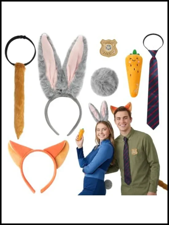 Halloween Animal Costume Set with Bunny Fox Ears Headband Tails Accessories