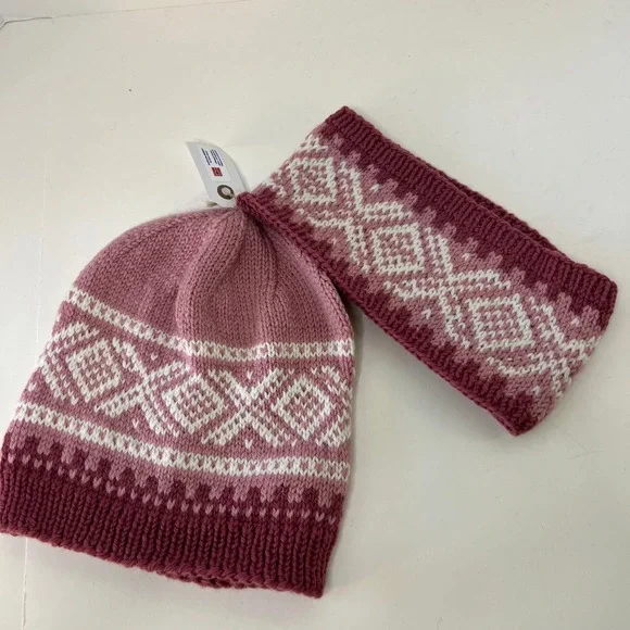 Norwegian Handknit Anne Jorunn Fair Isle Hat Beanie & Ear Headband Set New‎