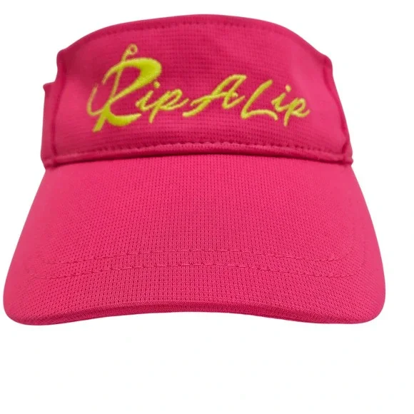 Women's‎ Neon Pink With Yellow Lettering Rip A Lip Adjustable Fishing Visor Hat