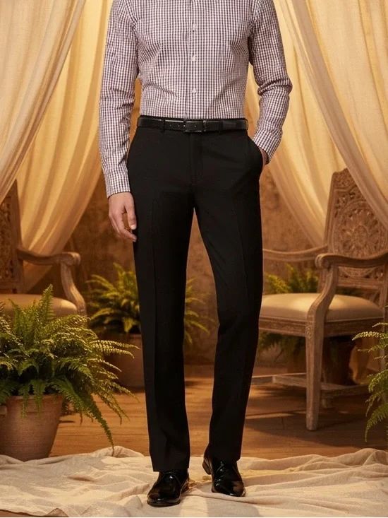 46R 40W Vinci Philosophy - Slim Fit Solid Black Flat Front Dress Pants