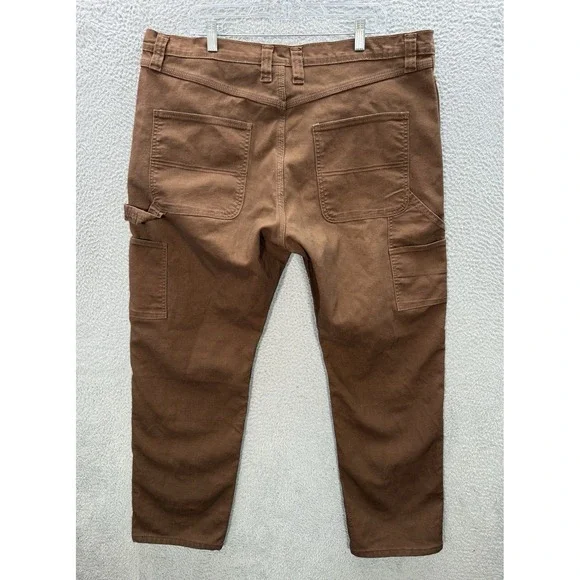 RW Rugged Wear Pants Mens 42x32‎ Brown Canvas Carpenter Fleece Lined Workwear