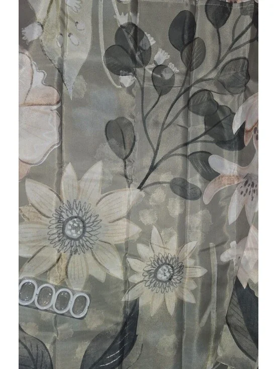 Boho Floral Shower Curtain, Green Botanical Fabric 72in x 72in & Curtain Rings