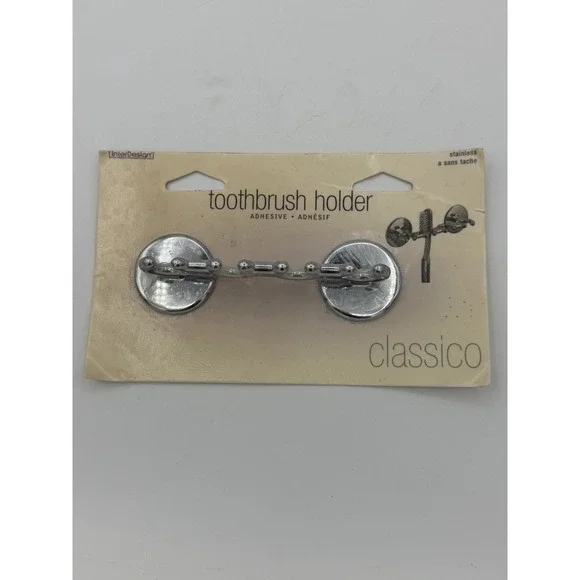 InterDesign Classico Stainless Steel Toothbrush Holder Vintage Chrome Adhesive