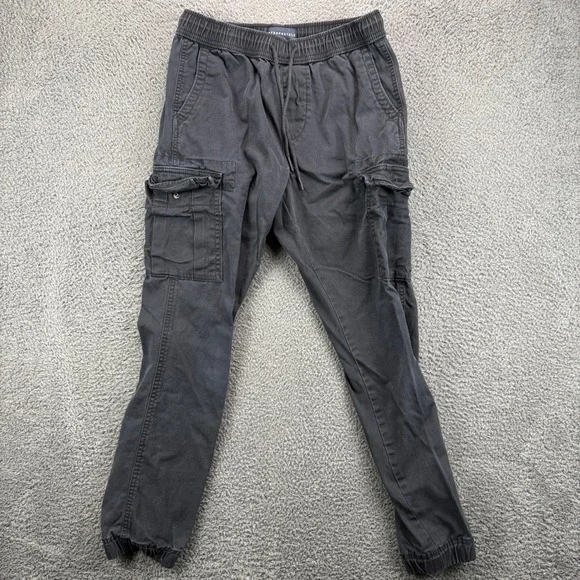 Aeropostale Mens Cargo Jogger‎ Pants Black Cotton Elastic Waist XS RN154379