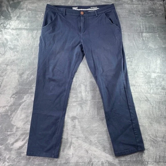 Mugsy Pants Mens 38x32 Morgans‎ Chino Blue Classic Slim Fit Stretch Casual