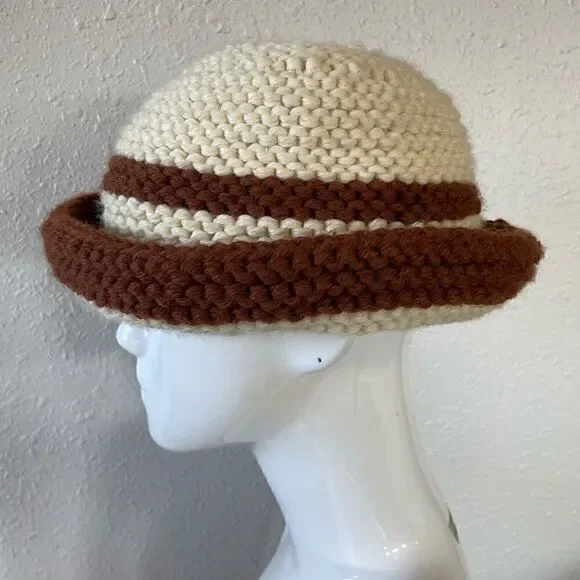 Brown and Cream Knit Hat EUC