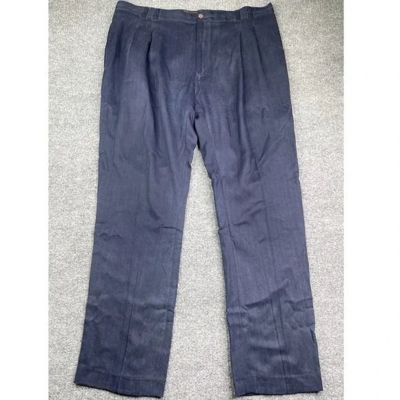 Tommy Bahama Pants Mens 42 Blue 100% Silk Pleated‎ Herringbone Relaxed Trousers