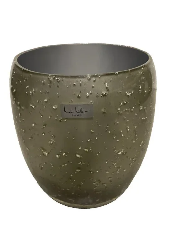 Nicole Miller Gold Rush Lucite Wastebasket Sage Green Silver Foil Vintage Glam