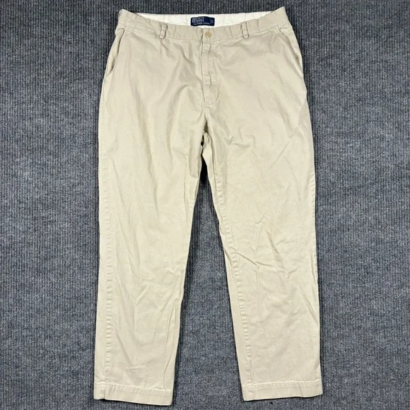 Polo Ralph Lauren Mens Chino Pants 38x32 Beige‎ 100% Cotton Flat Front Mid Rise