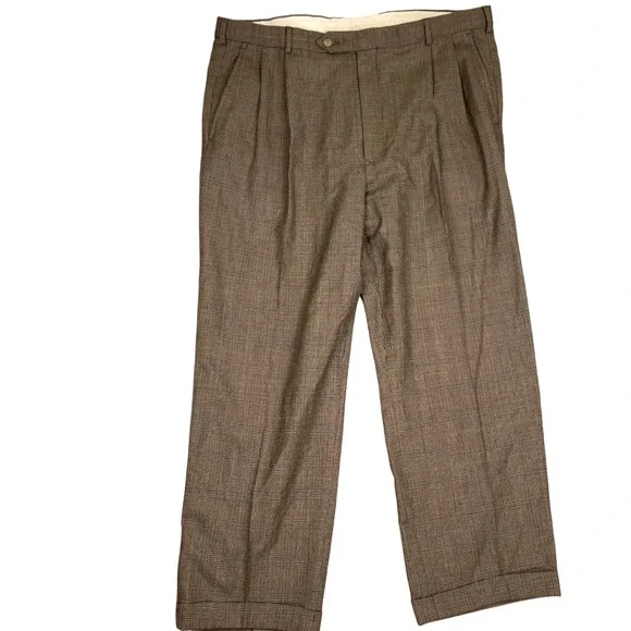 Brooks Brothers Mens‎ 38W 28L Brown Glen Plaid Career Trousers Worsted Wool