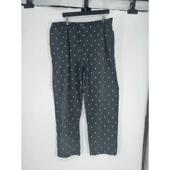 Polo Ralph Lauren Pajama Pants Large Baggy Black All Over Print AOP Pony Logo