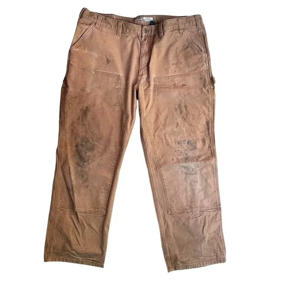 Carhartt Double Knee Distressed Work  Pants Mens 44 X 30‎ Tan Stains 103334 211
