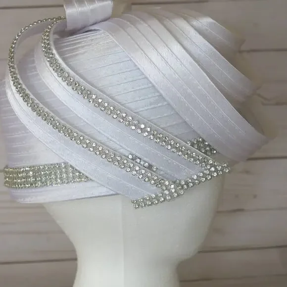 CHARM'S Hat Church/Kentucky Derby/Wedding Rhinestone Layers White Church Glam