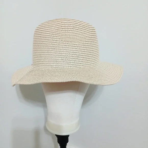 Nanrton‎ Unisex Woven Straw Sun Hat Cream Wide Brim Fedora NWOT