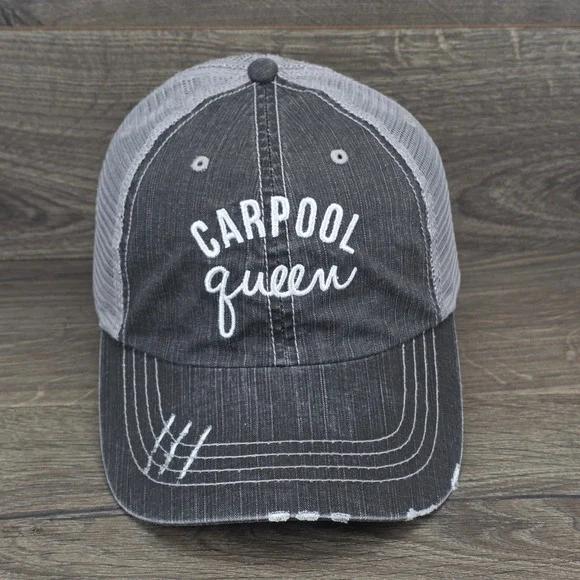 Carpool Queen Hat Cap Womens Strap Back Grey Distressed Trucker Lifestyle