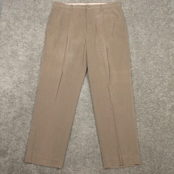 Tommy Bahama Pants Mens 36x30 Brown‎ Silk Rayon Pleated Trousers Straight
