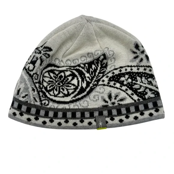 Smartwool Paisley Merino Wool Beanie Hat OS Black White Gray Made Canada 2013