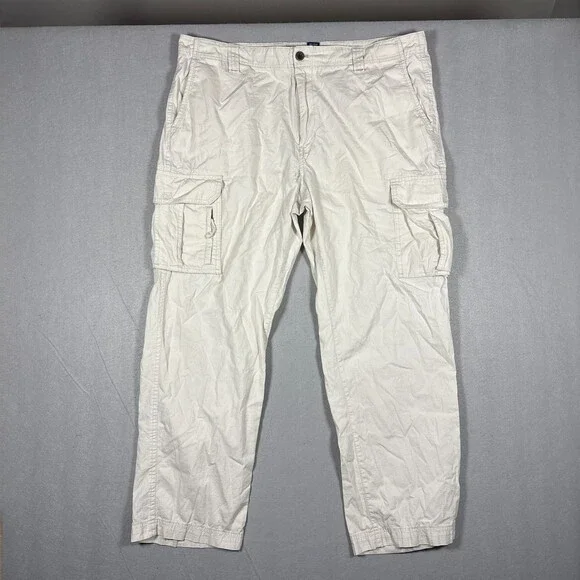 VIntage Chaps Men’s Lightweight Cotton Ripstop Cargo Pants White Cream 38x30