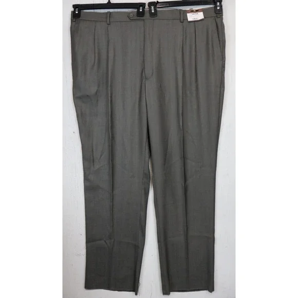 Mens Caravelli Super 150s Dress‎ Pants Pleated Dark Taupe Gray Size 50 x UFN New
