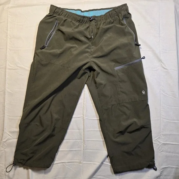 Little Donkey Andy Hiking 3/4 Pants Mens L Green Active Gorpcore Zip Fly Stretch