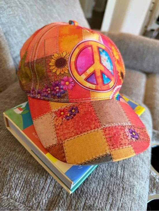 Peace Floral Patchwork Peace Sign Cap - Orange Pink