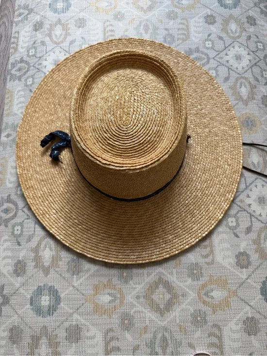 Campesina Chilean Straw Hat Stiff Wide Brim Navy Band Size 55