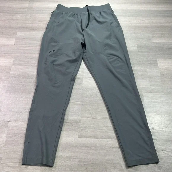 Under Armour Track Pants Mens Large Gray Woven Tapered Elastic Waist Athletic