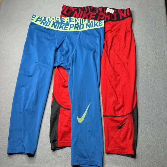 Nike Pro Dri-FIT Compression Leggings Mens XL Blue Red 828561-457 811619-687