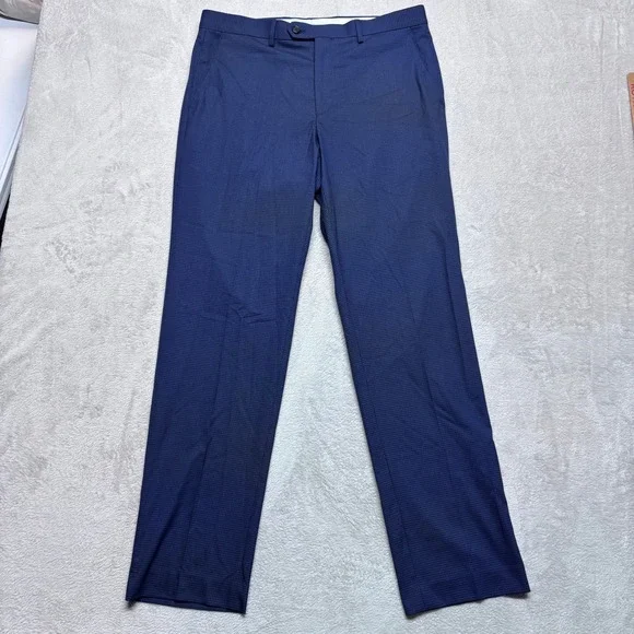 Ralph Ralph Lauren Mens 34x32 Dress Suit Pants Blue Micro Check Stretch