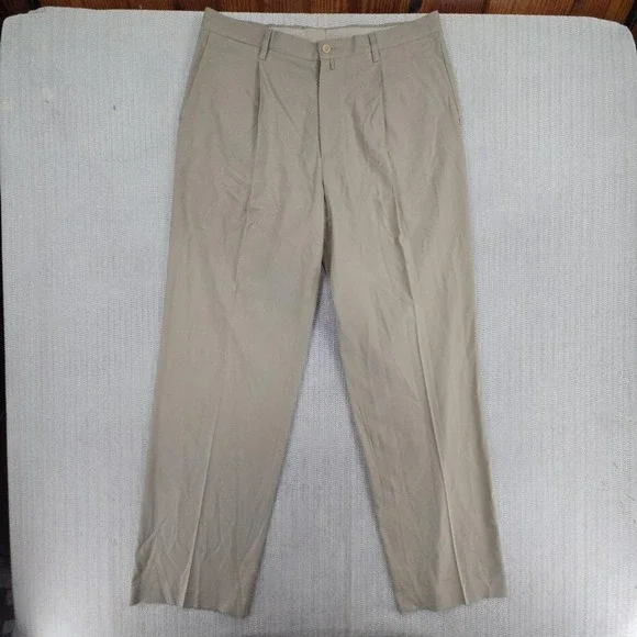 Nautica Pants‎ Mens 34x32 Beige Rigger Classic Fit Pleated Stretch Chino Casual