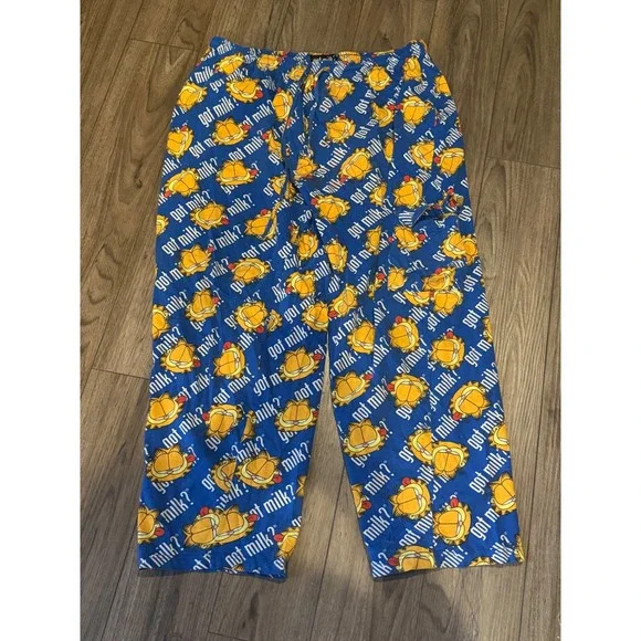 Vintage 90s Garfield Got Milk Cargo Pajama Pants All Over Print Mens XL Rare