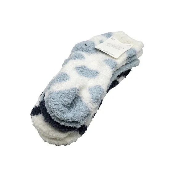 CozySoft Ladies 3 Pair Fuzzy Ankle Socks Blue White‎ Cozy Warm Soft Size 4-10