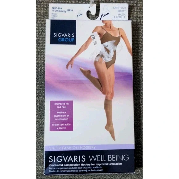 Sigvaris Well Being Black Fashion Knee High  15-20 mmHg‎ Compression Size A New