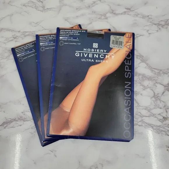 Givenchy Y2K Bon Navy Blue French Ultra Sheer Sandal Toe Pantyhose Size B