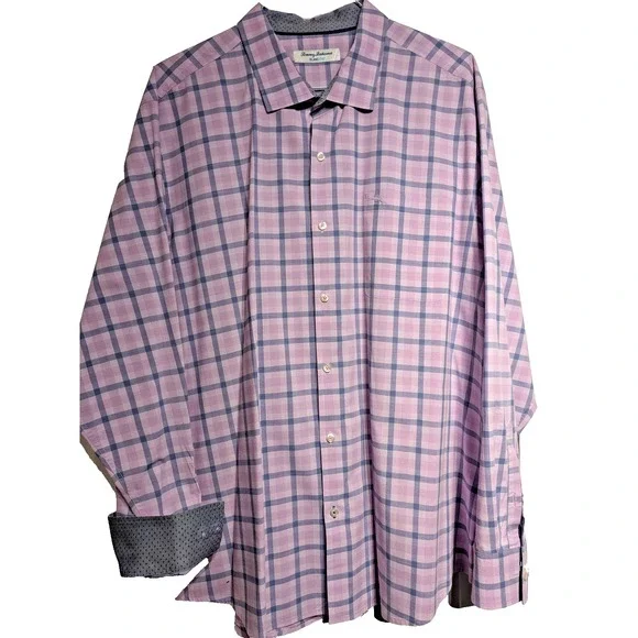 Tommy Bahama‎ Shirt Mens 2XL Purple Blue Check IslandZone Button Up Long Sleeve