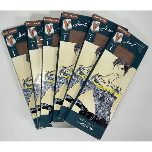 NIP Lot 6 Pairs Hanes Nordstrom You're Invited Toeless‎ Knee Highs - Nude