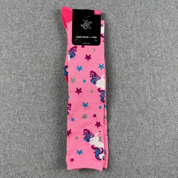 Beverly Hills Polo Club Knee High Socks Womens 5-9 Unicorn Pink Star NEW