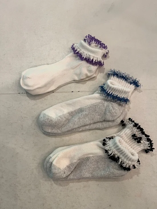 Vintage handmade heavily beaded fold over ankle sock bundle. GUC!