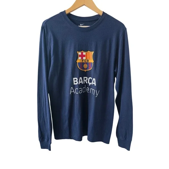 Nike FC Barcelona Shirt Barca Academy Soccer Long Sleeve‎ Midnight Navy Mens S