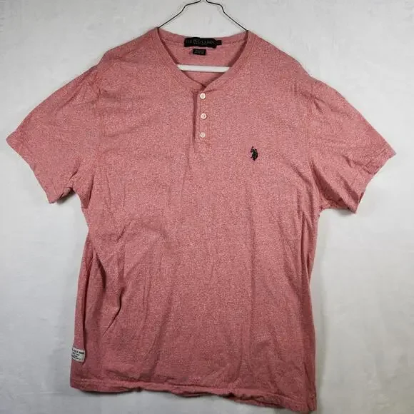 US Polo Assn Short Sleeve Henley Tshirt Heather Red‎ Size 2XL
