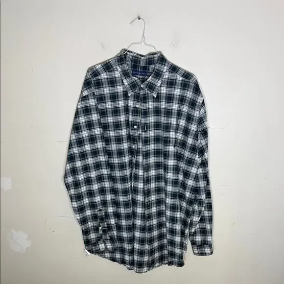 Ralph Lauren Navy and White Plaid Button Front Long Sleeve Shirt Size 3XLT