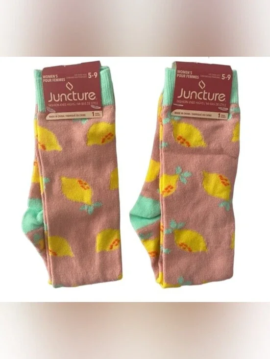 2 Pairs Lemon Print Fashion‎ knee High Socks