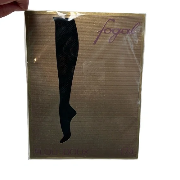 Fogal‎ Size Medium Flou Doux 174 Pantyhose Fine Fishnet Sheer Noir Black NWT