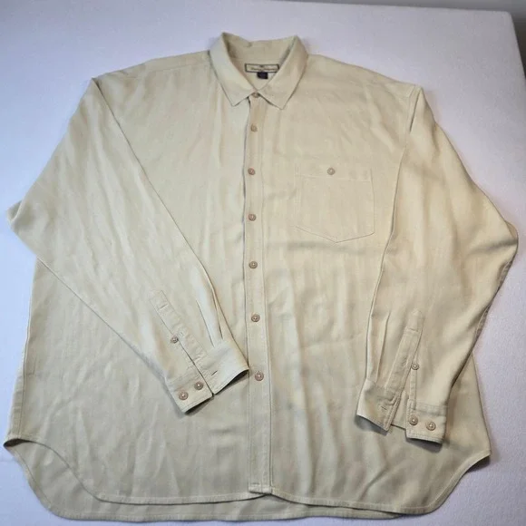 Tommy Bahama Silk Button Down Shirt Mens XXL Beige Excellent Herringbone L/S