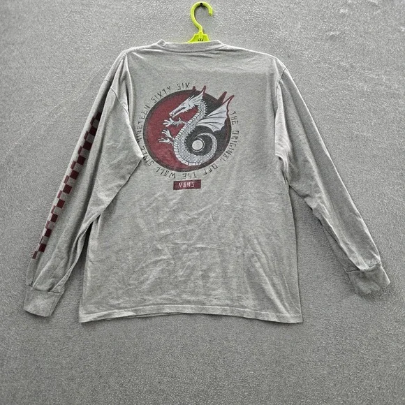 Vans Men Shirt MEDIUM Gray Graphic Dragon Logo Classic Long Sleeve READ