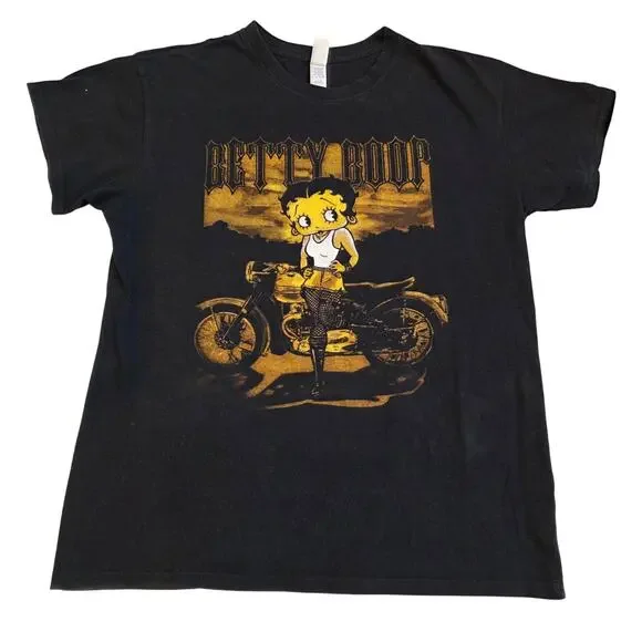 Betty Boop Motorcycle Biker Graphic T Shirt Brisco Brands Medium Black‎ Tee