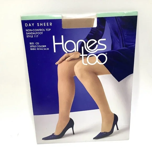 Hanes Too Day Sheer Pantyhose Size CD Non Control Top‎ Sandalfoot Style 117 USA